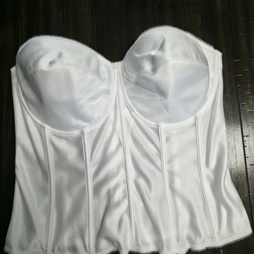 Dominique Women's Juliette Satin Corset Strapless Longline Bra White 42DD